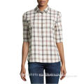 Half Sleeves Plaid Cutoff-Sleeve Check Shirt for Ladies